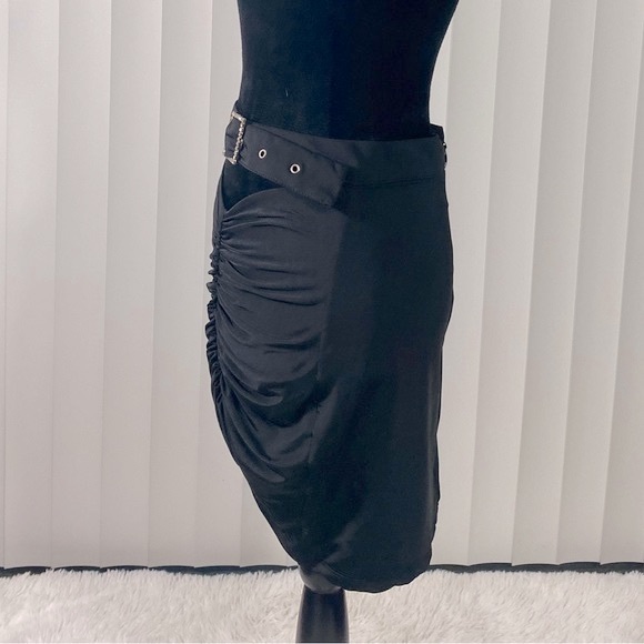 KIKIRIKI Ruched Mesh Mini Skirt Rhinestone Belt Cutout Design Black Size Small - Picture 6 of 12